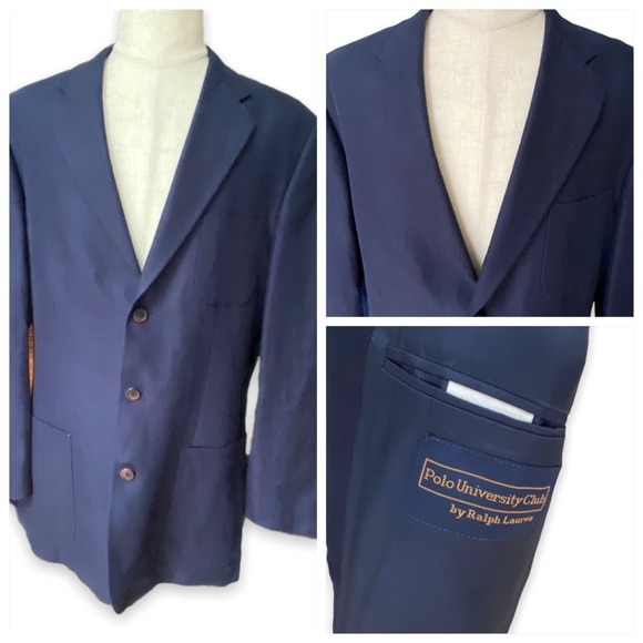 Ralph‎ Lauren Polo University Linen Blazer Jacket Sport Coat Navy Blue 41 T